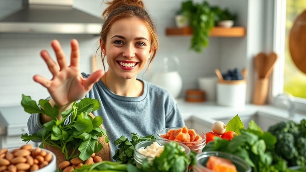 nutrient-rich foods including spinach, almonds, tuna, and salmon to boost ATP for energy