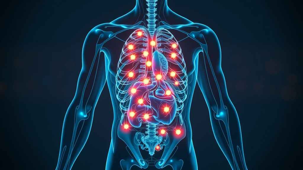 human body using ATP for energy, infographic with highlighted internal organs and energy flow